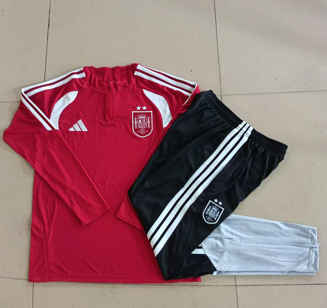 Spain 2026/27 Red & Black Kids Half-Zip Training Suit - supplier set view 1