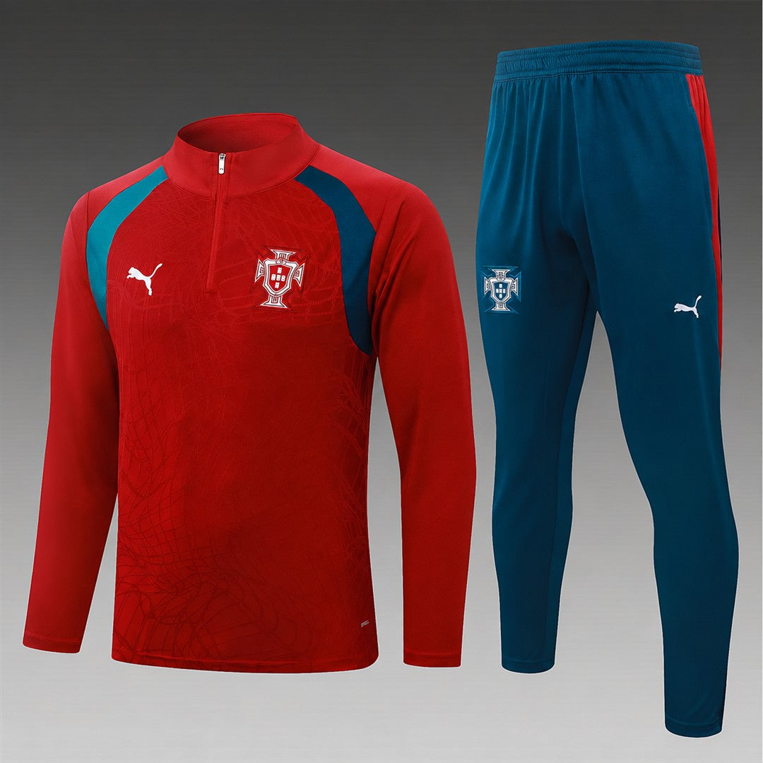 Portugal 2026/27 Half-Zip Kids Winter Training Set - Red - clean full set view