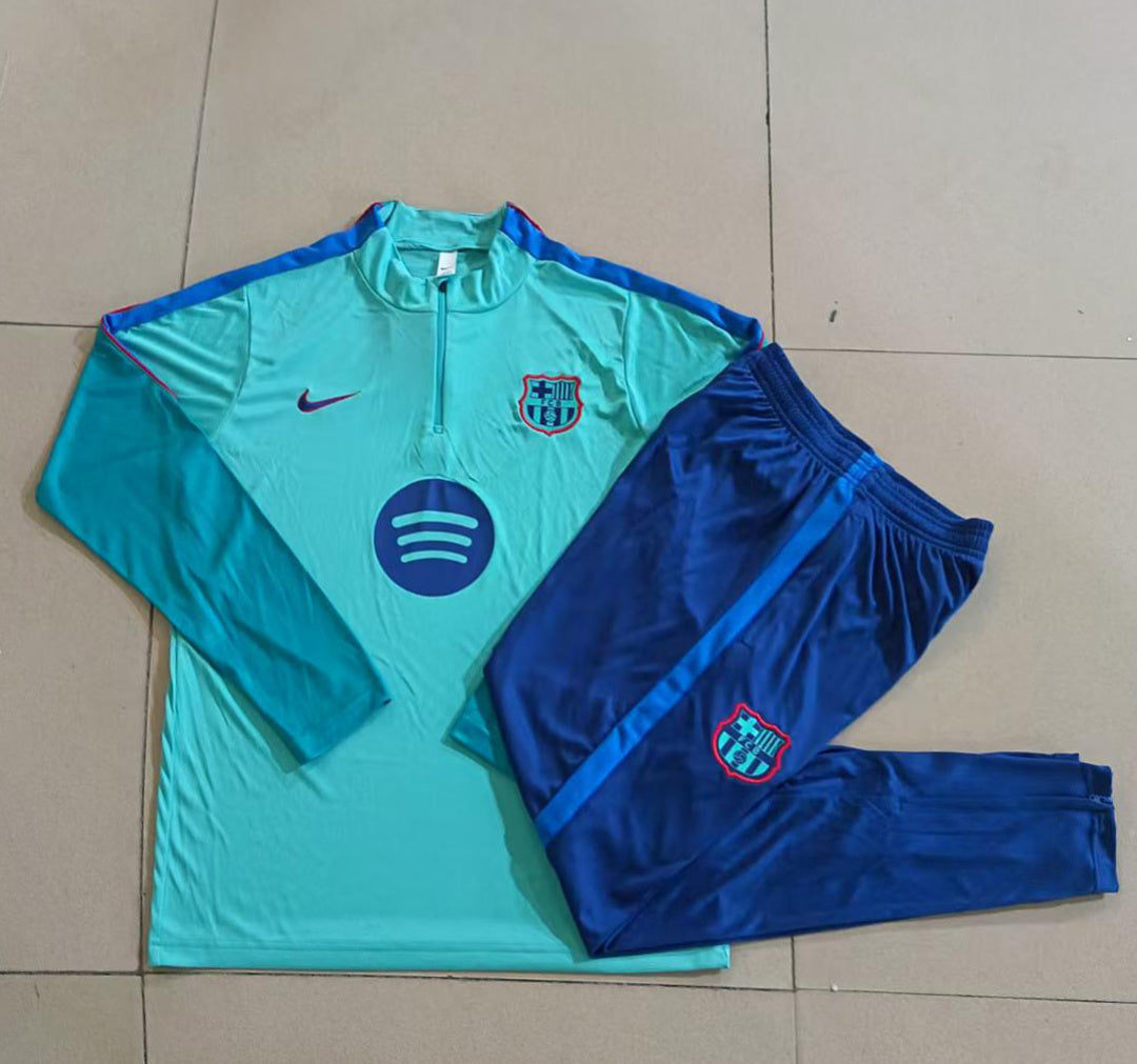 Barcelona 2026/27 Half-Zip Kids Winter Training Set - Mint/Blue - clean full set view