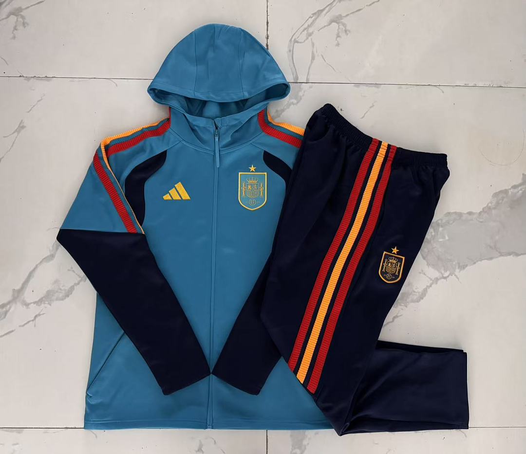 Spain 2026/27 Hooded Full-Zip Kids Winter Training Set - Light Blue - clean full set view