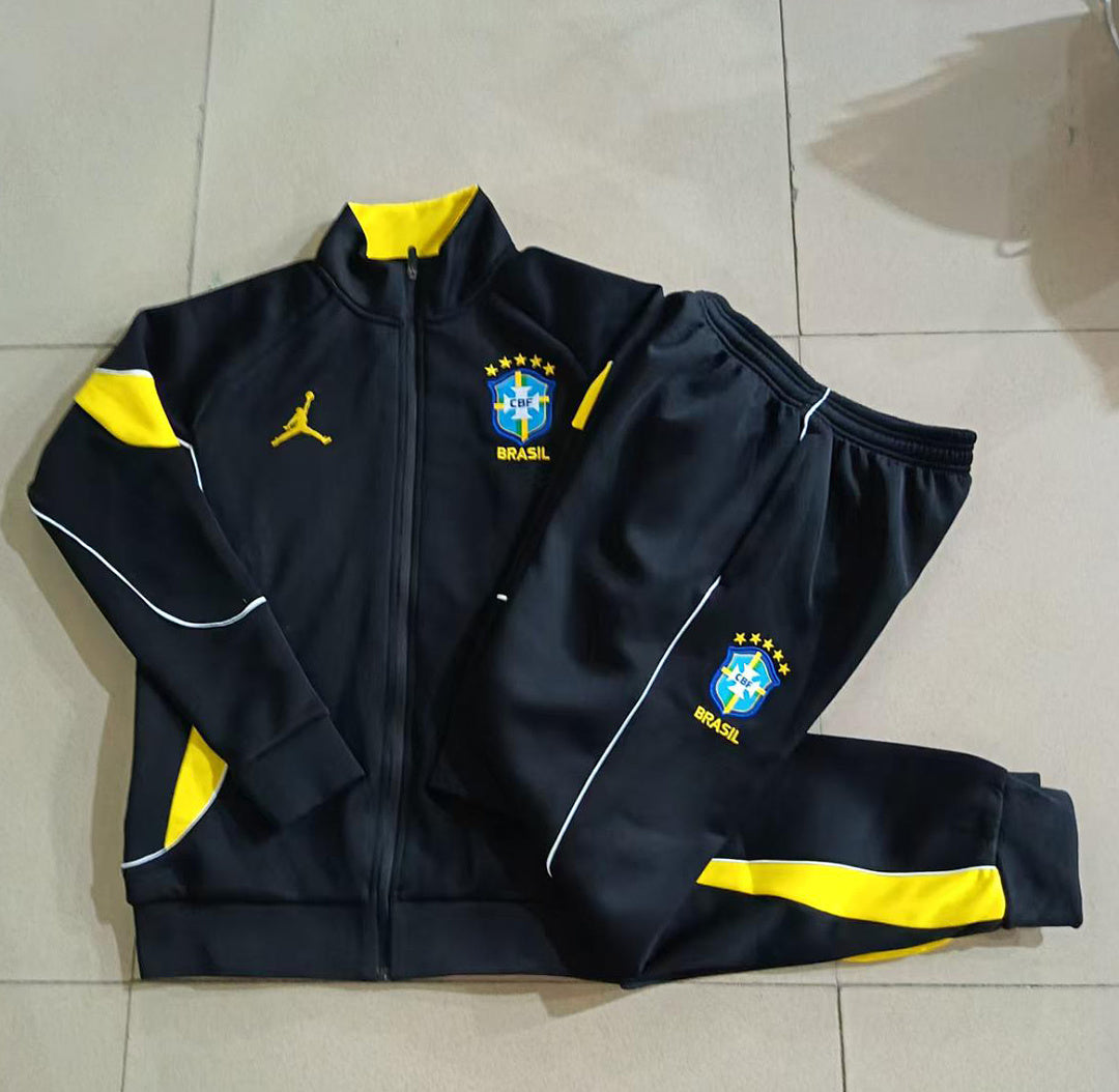 Brazil 2026/27 Full-Zip Kids Winter Training Set - Black/Yellow - clean full set view