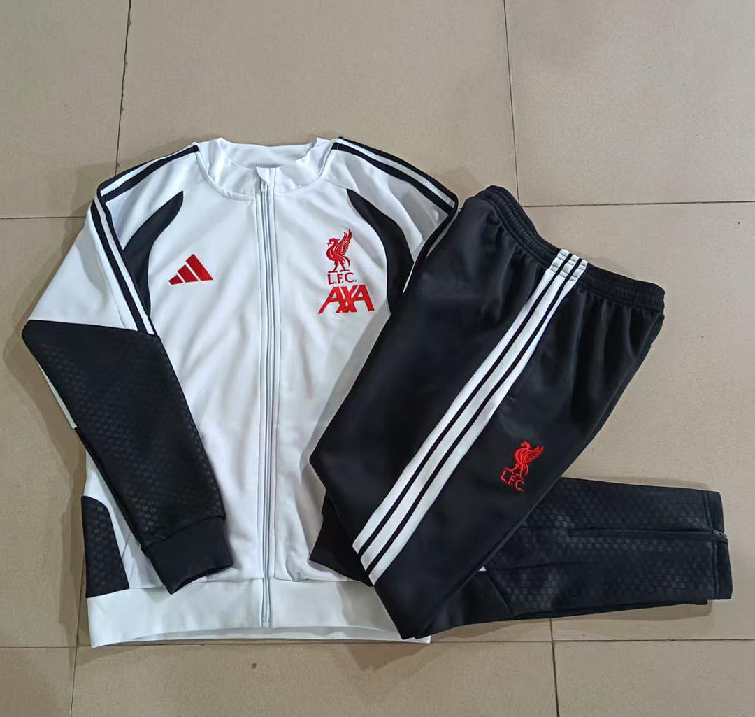 Liverpool 2026/27 Full-Zip Kids Winter Training Set - White/Black - clean full set view