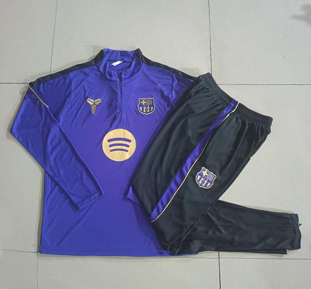 Barcelona 2026/27 Half-Zip Kids Winter Training Set - Purple/Black - clean full set view