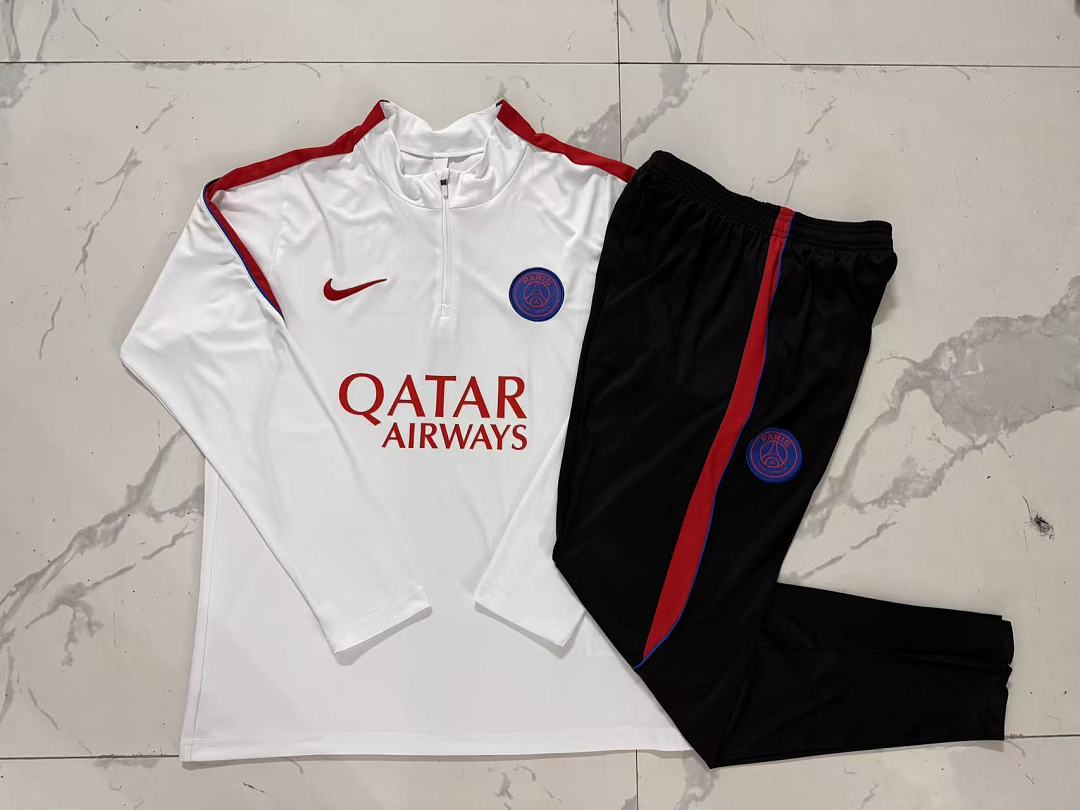 Paris Saint-Germain 2026/27 Half-Zip Kids Winter Training Set - White/Red/Black - clean full set view