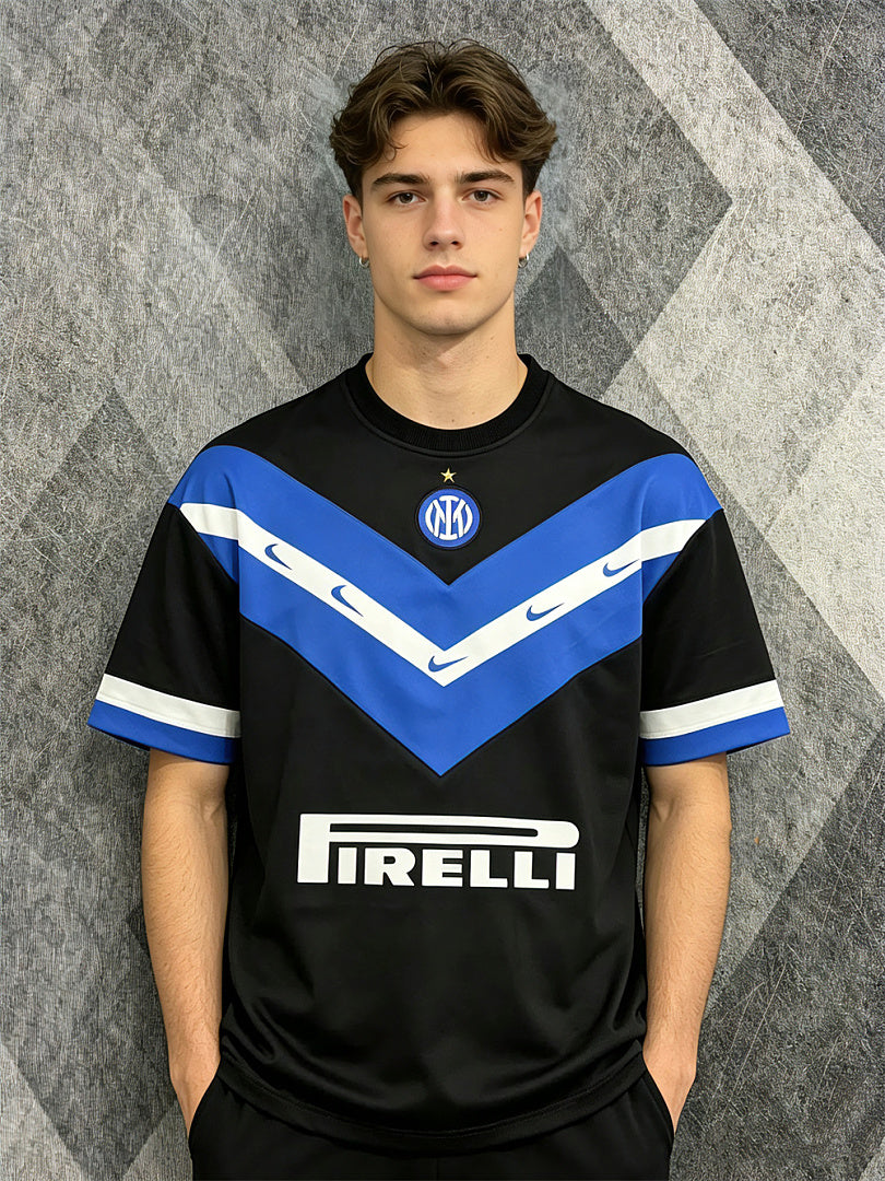 Inter Milan Black Blue Chevron Oversized T-Shirt - front model view