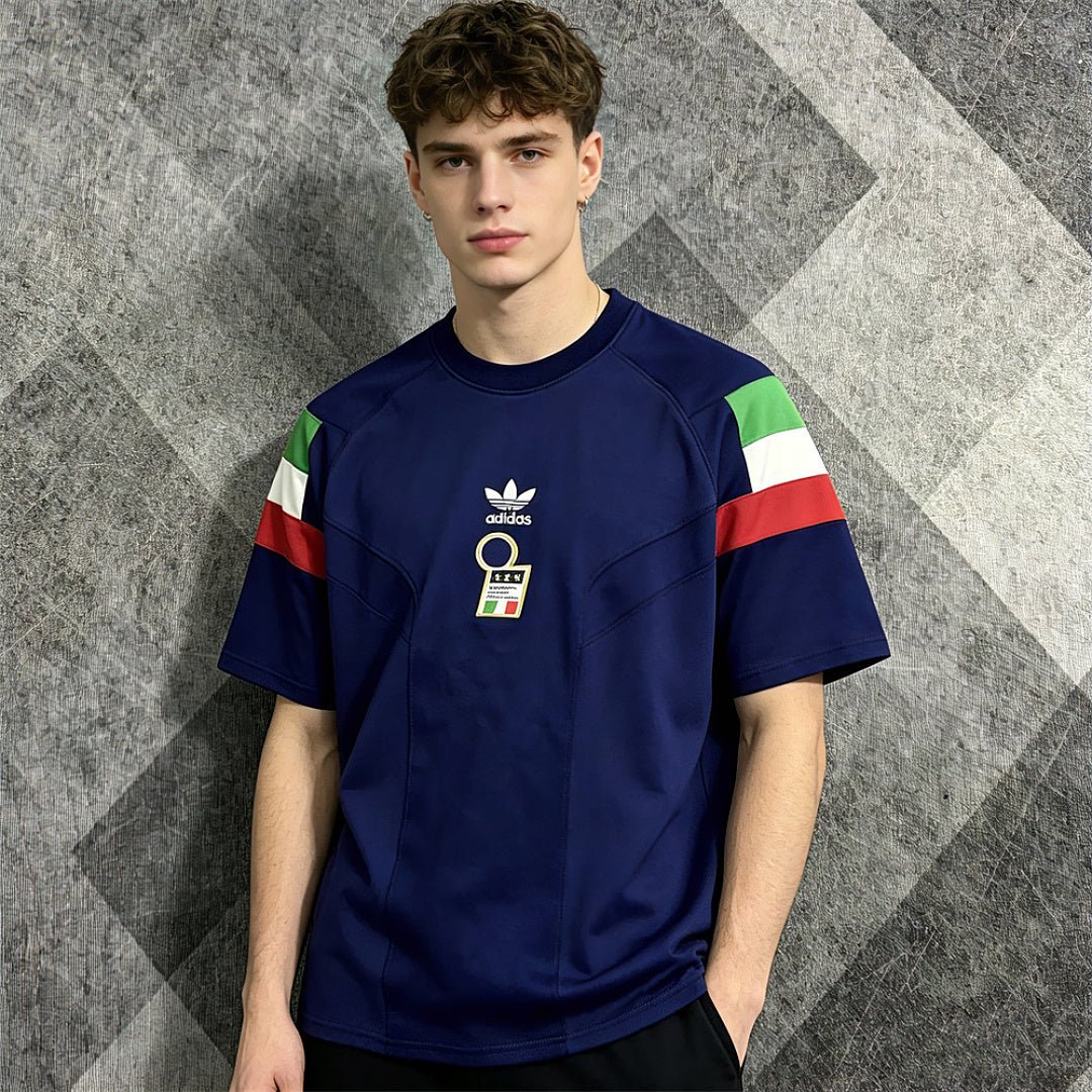 Italy Navy Tricolour Oversized T-Shirt - front model view