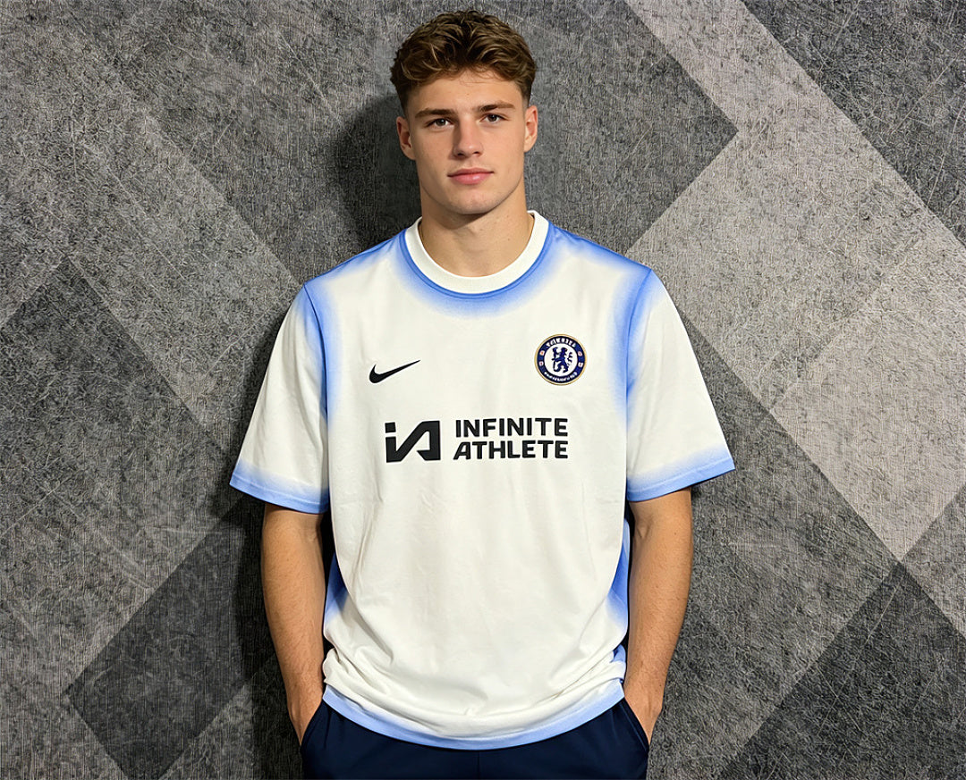 Chelsea White Sky Blue Oversized T-Shirt - front model view