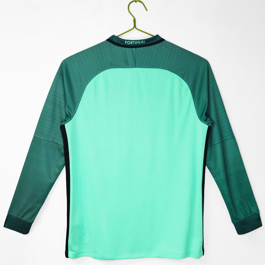 Portugal 2016 Away Aqua Green Long Sleeve Retro Jersey - Back