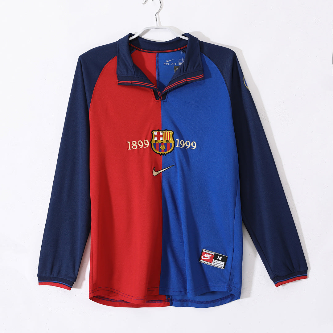 Barcelona 1999/00 Centenary Home Long Sleeve Retro Jersey - Front