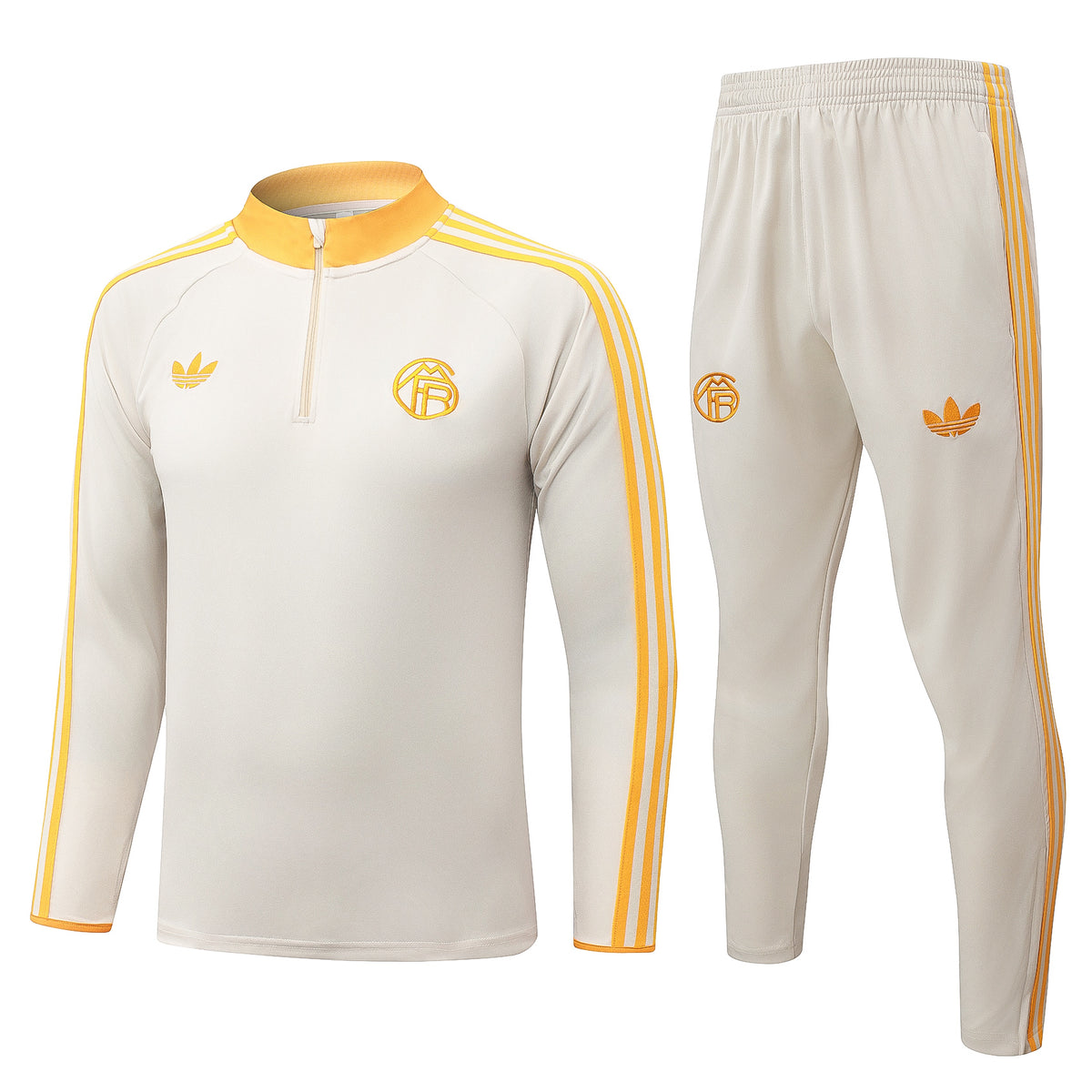 2026/27 Bayern Munich Half-Zip Training Suit - Beige / Orange Collar - full set