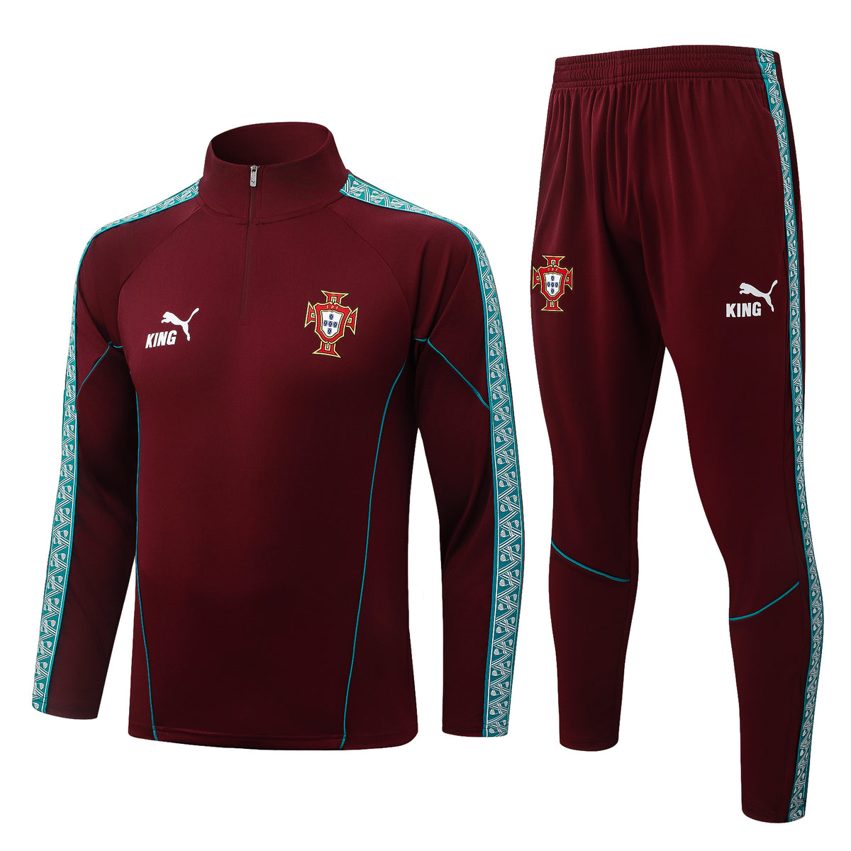 2026/27 Portugal Half-Zip Training Suit - Maroon - full set