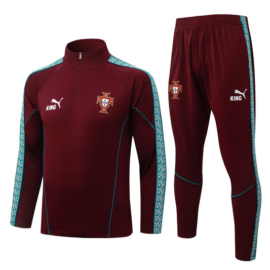 2026/27 Portugal Half-Zip Training Suit - Maroon - full set