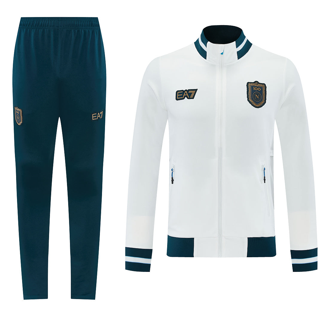 2026/27 Napoli Design 01 Full-Zip Training Suit - White/Dark Green - full set front