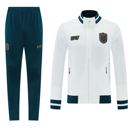 2026/27 Napoli Design 01 Full-Zip Training Suit - White/Dark Green - full set front