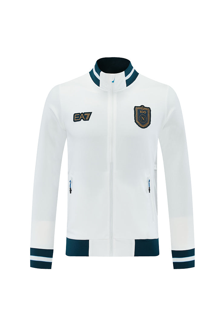 2026/27 Napoli Design 01 Full-Zip Training Suit - White/Dark Green - top front