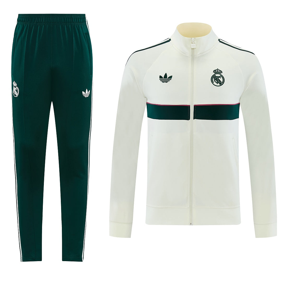 2026/27 Real Madrid Design 08 Full-Zip Training Suit - Cream/Dark Green - full set front