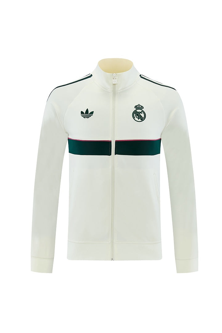 2026/27 Real Madrid Design 08 Full-Zip Training Suit - Cream/Dark Green - top front