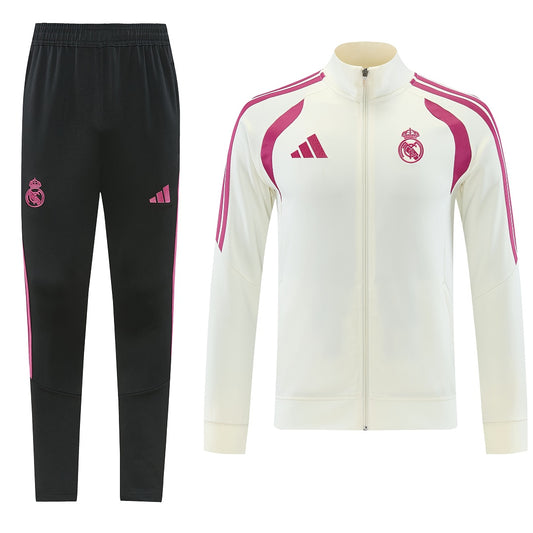 2026/27 Real Madrid Design 02 Full-Zip Training Suit - Cream/Pink - full set front