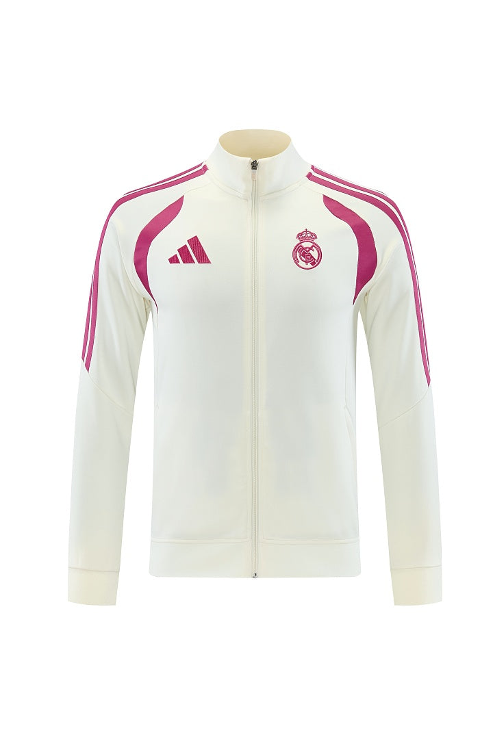 2026/27 Real Madrid Design 02 Full-Zip Training Suit - Cream/Pink - top front
