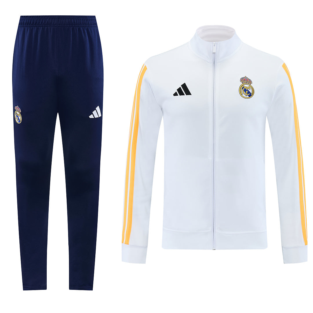 2026/27 Real Madrid Design 01 Full-Zip Training Suit - White/Navy/Yellow - full set front