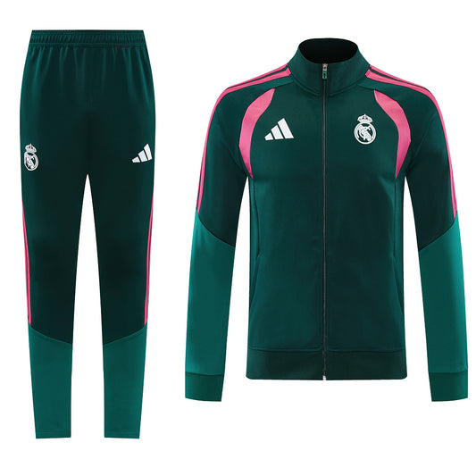 2026/27 Real Madrid Design 02 Full-Zip Training Suit - Dark Green/Pink - full set front