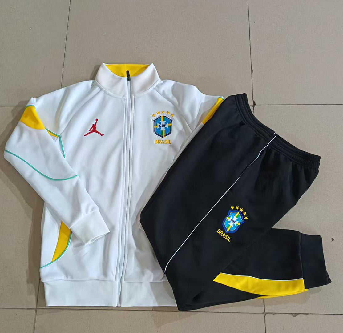 Brazil 2026/27 White, Black & Yellow Kids Full-Zip Training Suit - supplier set view 1