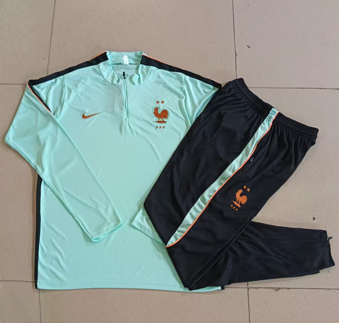 France 2026/27 Half-Zip Kids Winter Training Set - Mint Green - clean full set view