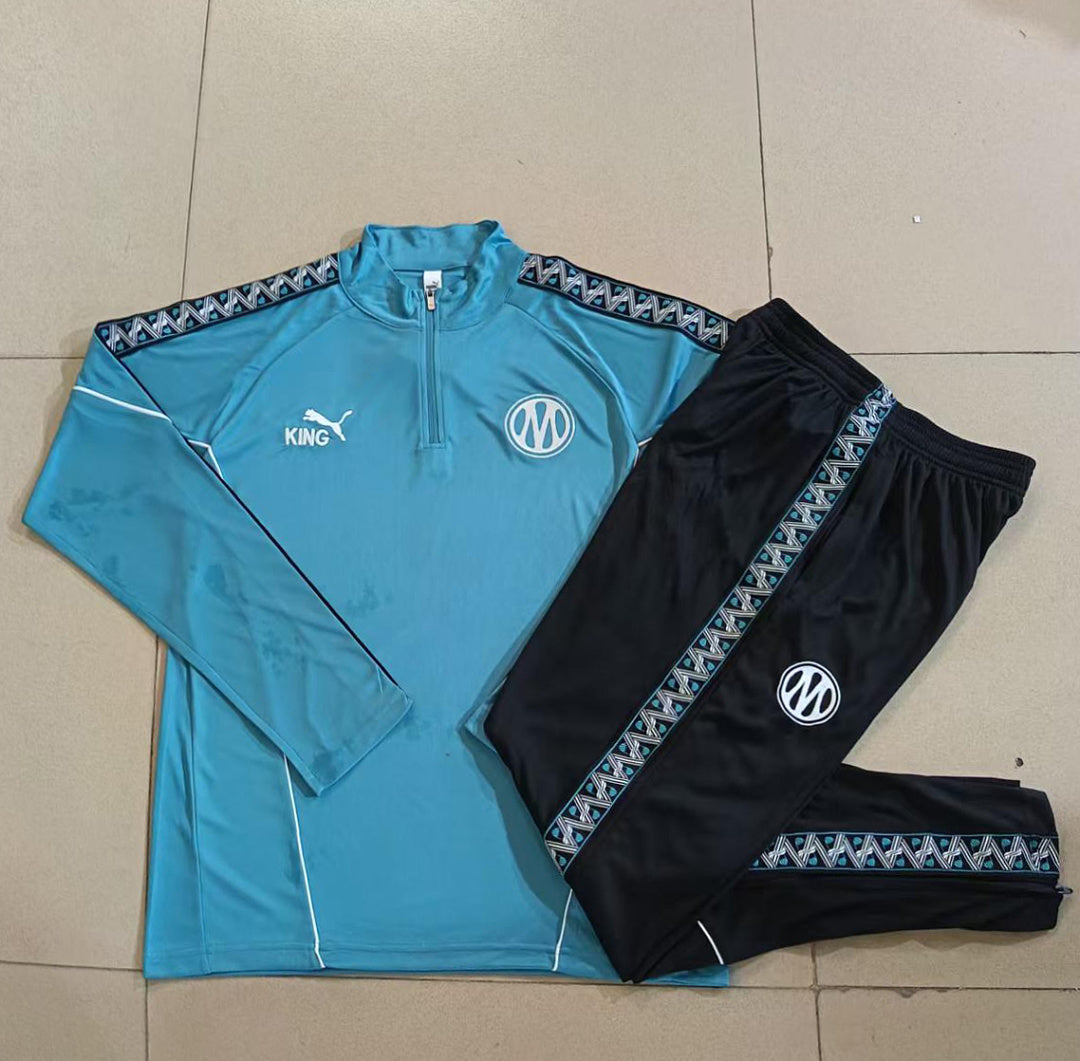 Marseille 2026/27 Half-Zip Kids Winter Training Set - Light Blue/Black - clean full set view