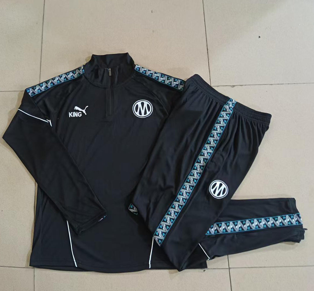 Marseille 2026/27 Half-Zip Kids Winter Training Set - Black/Light Blue - clean full set view