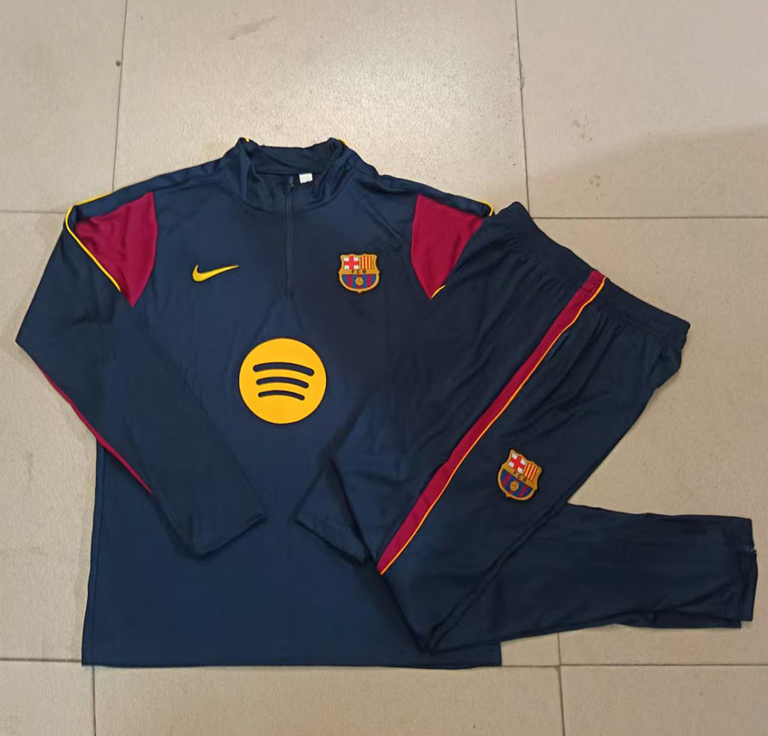 Barcelona 2026/27 Half-Zip Kids Winter Training Set - Royal Blue/Navy - clean full set view