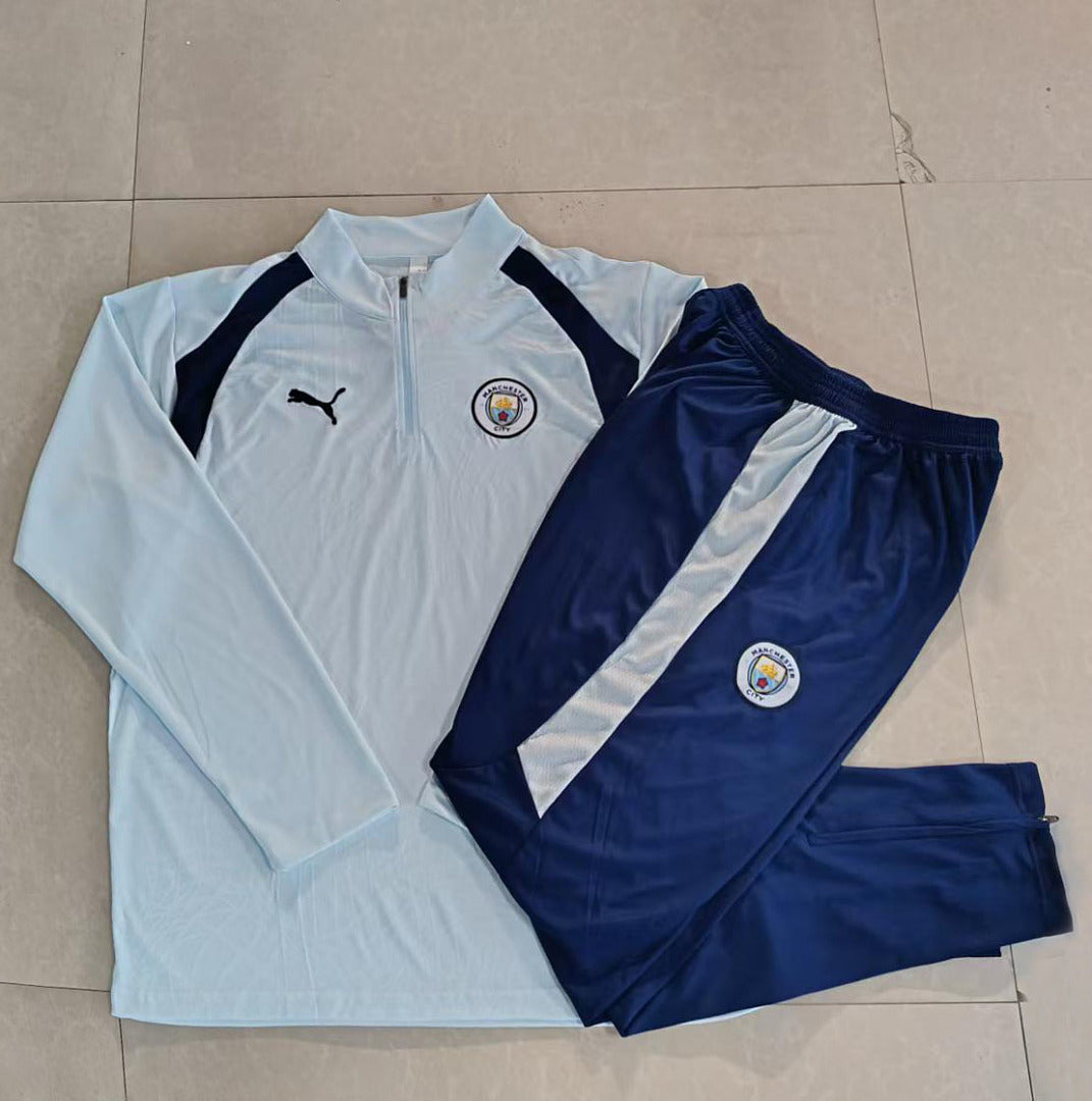 Manchester City 2026/27 Half-Zip Kids Winter Training Set - Light Blue/Navy - clean full set view