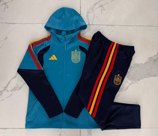 Spain 2026/27 Hooded Full-Zip Kids Winter Training Set - Light Blue - clean full set view