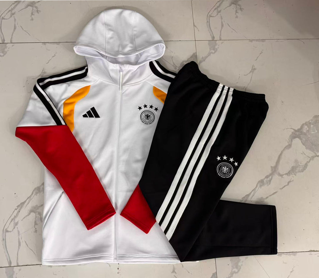 Germany 2026/27 Hooded Full-Zip Kids Winter Training Set - White/Black/Red - clean full set view