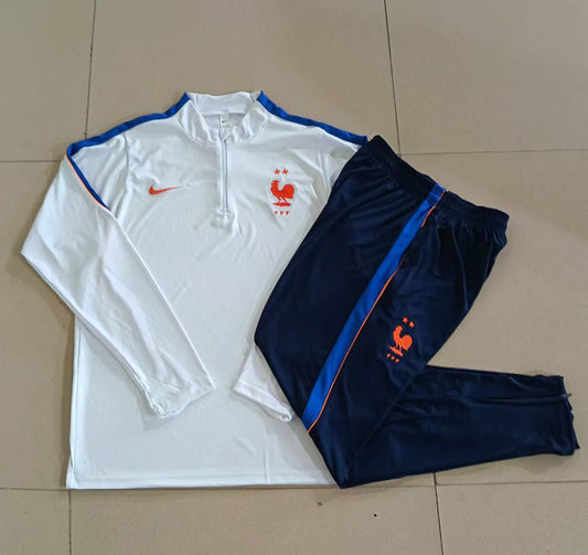 France 2026/27 Half-Zip Kids Winter Training Set - White/Navy - clean full set view