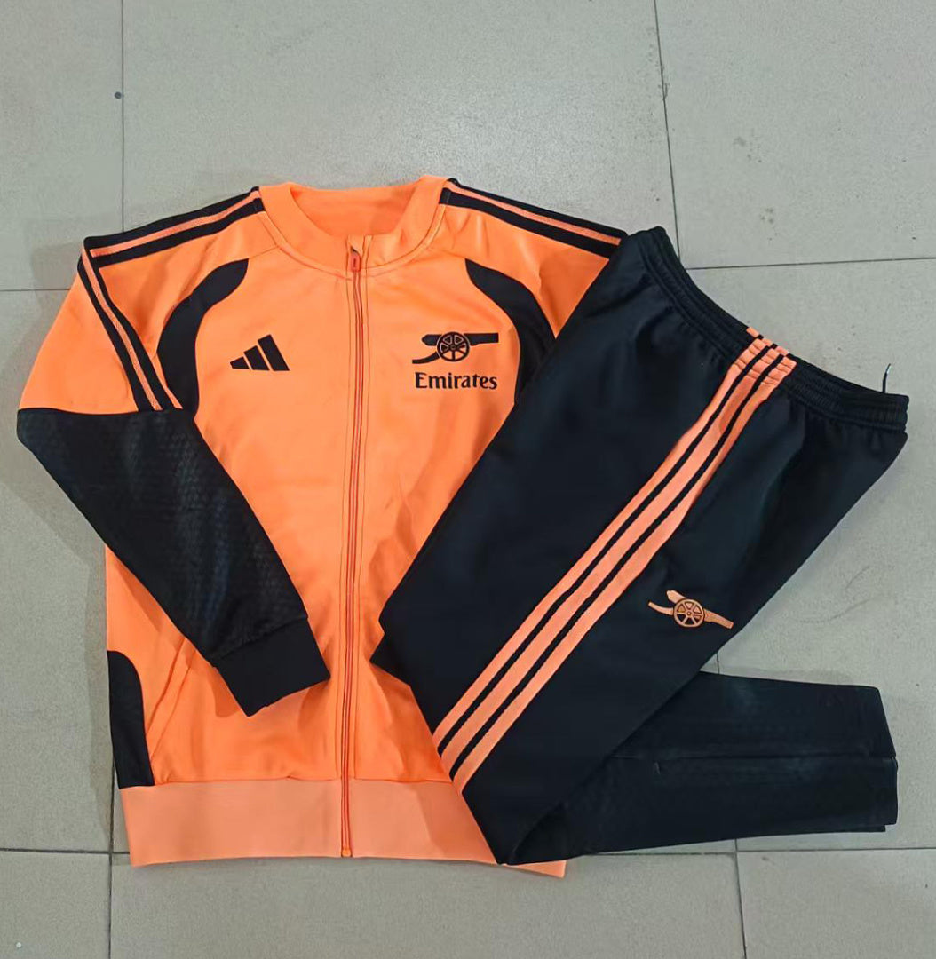 Arsenal 2026/27 Full-Zip Kids Winter Training Set - Orange/Black - clean full set view