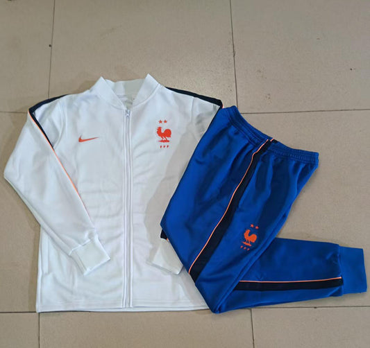 France 2026/27 Full-Zip Kids Winter Training Set - White/Royal Blue - clean full set view