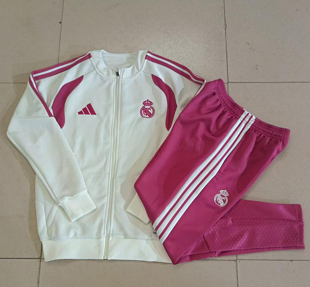 Real Madrid 2026/27 Full-Zip Kids Winter Training Set - Cream/Pink - clean full set view