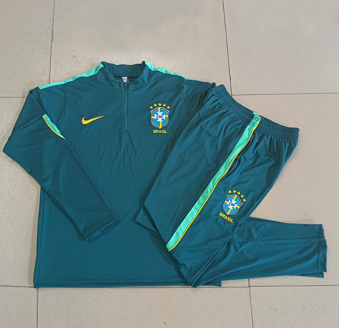 Brazil 2026/27 Half-Zip Kids Winter Training Set - Dark Green - clean full set view