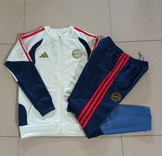 Bayern Munich 2026/27 Full-Zip Kids Winter Training Set - Cream/Navy/Red - clean full set view