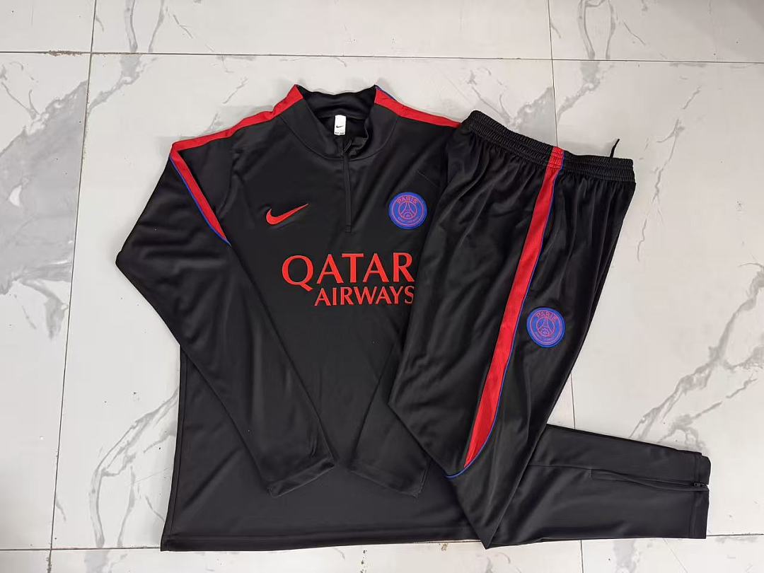 Paris Saint-Germain 2026/27 Half-Zip Kids Winter Training Set - Black/Red - clean full set view