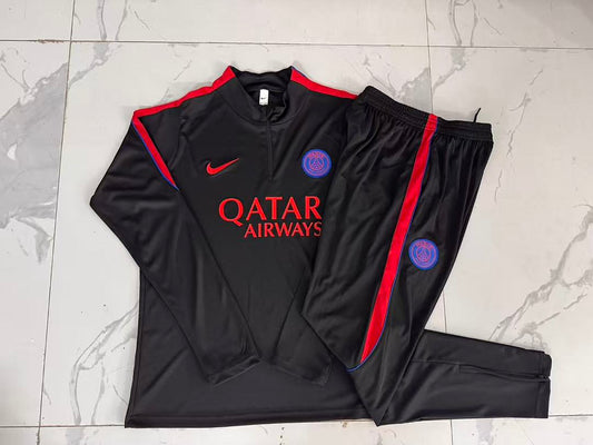 Paris Saint-Germain 2026/27 Half-Zip Kids Winter Training Set - Black/Red - clean full set view