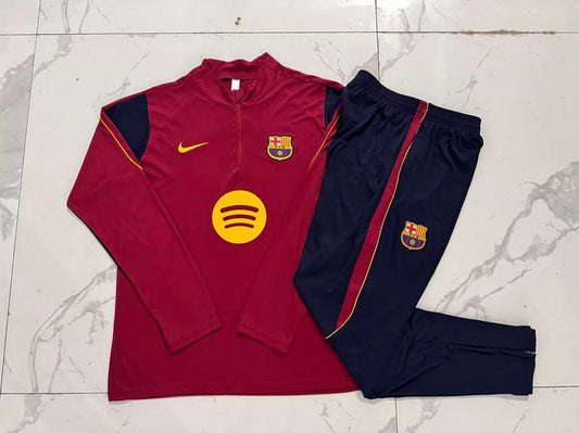 Barcelona 2026/27 Half-Zip Kids Winter Training Set - Maroon/Navy - clean full set view