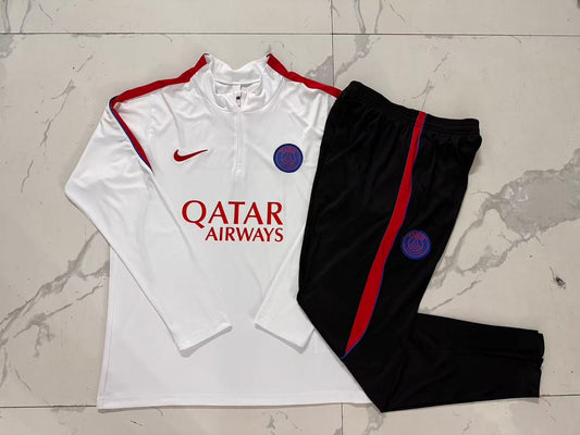 Paris Saint-Germain 2026/27 Half-Zip Kids Winter Training Set - White/Red/Black - clean full set view
