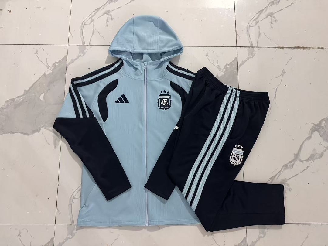 Argentina 2026/27 Hooded Full-Zip Kids Winter Training Set - Sky Blue/Navy - clean full set view