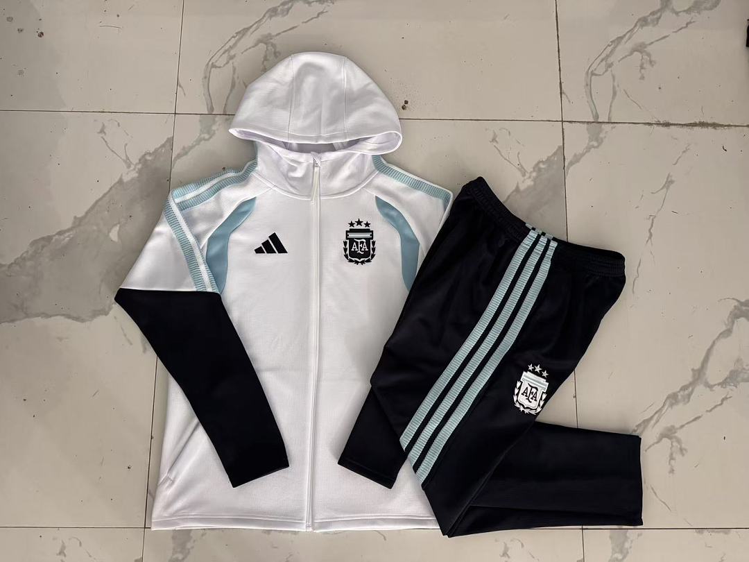 Argentina 2026/27 Hooded Full-Zip Kids Winter Training Set - White/Navy - clean full set view