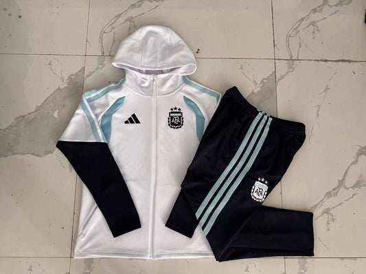 Argentina 2026/27 Hooded Full-Zip Kids Winter Training Set - White/Navy - clean full set view
