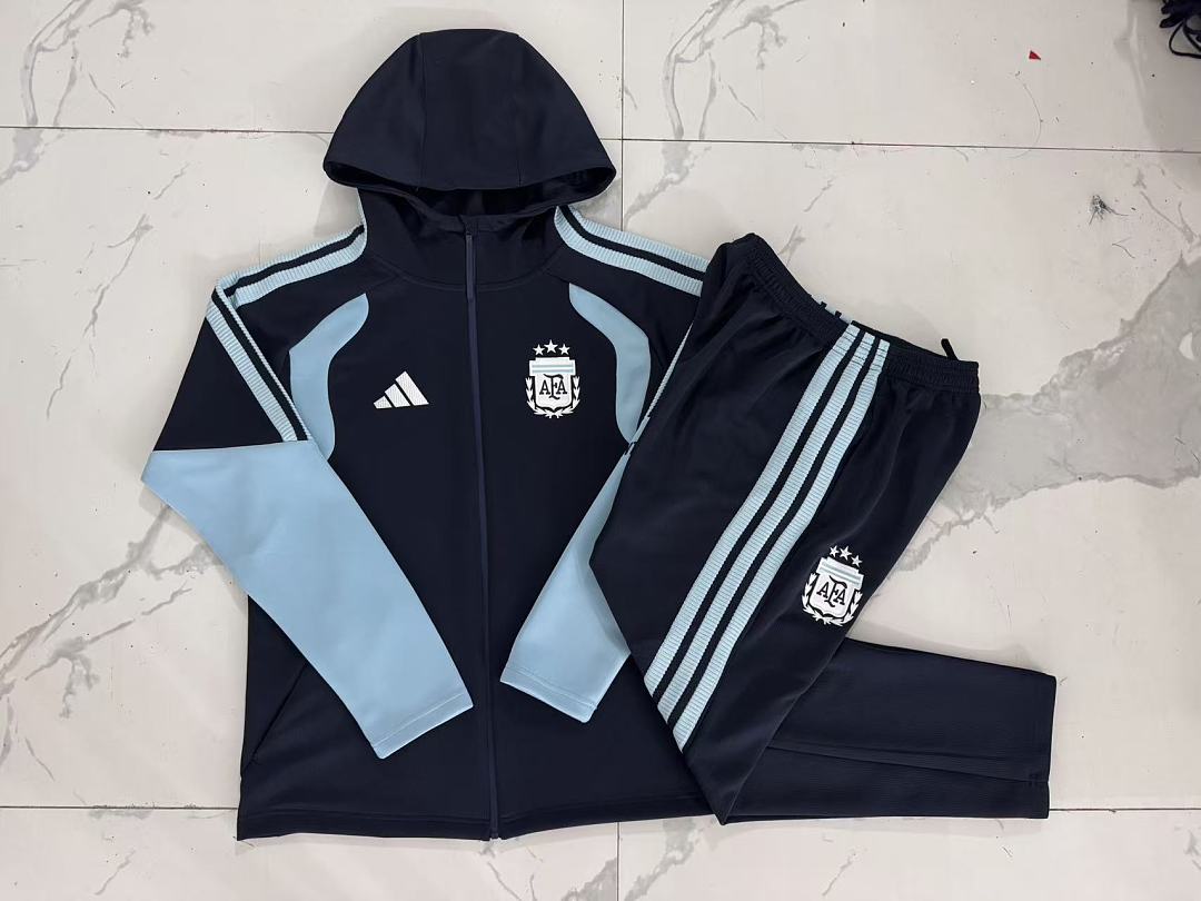 Argentina 2026/27 Hooded Full-Zip Kids Winter Training Set - Navy/Sky Blue - clean full set view