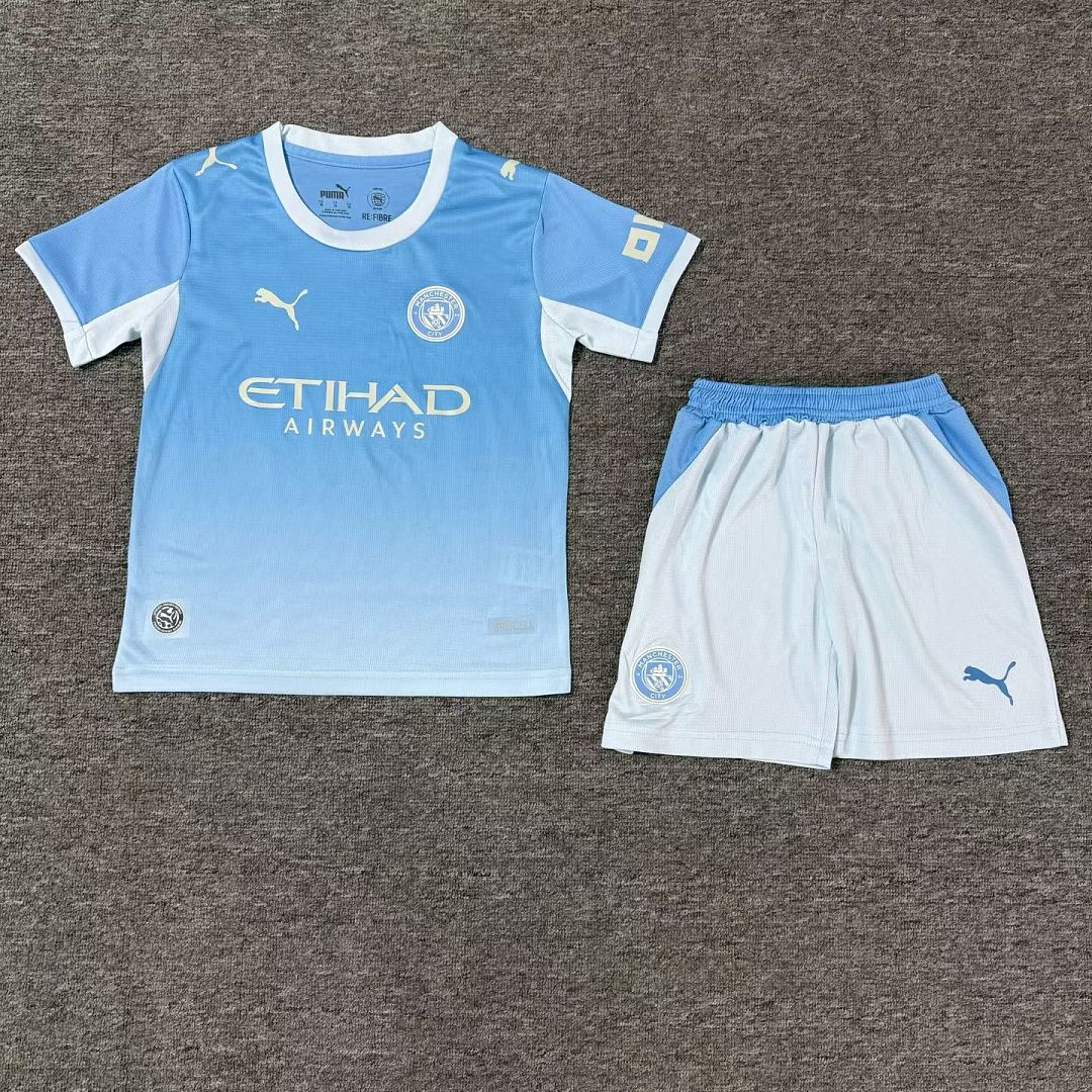 Manchester City 2026/27 Home Silicone Badge Kids Football Kit Kids Version - Front