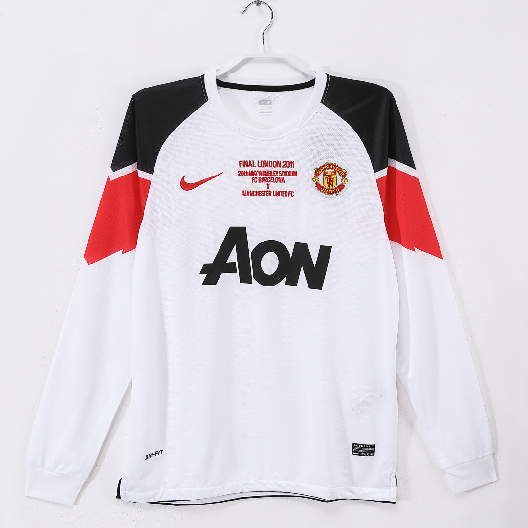 Manchester United 2010/11 Away White UEFA Champions League Long Sleeve Retro Jersey - Front
