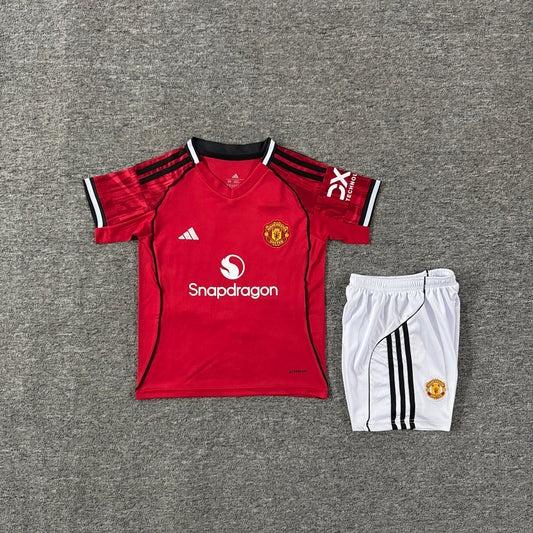 Manchester United 2025/26 Home Kids Football Kit - Front